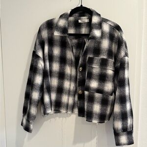Black and White Plaid Cropped Jacket